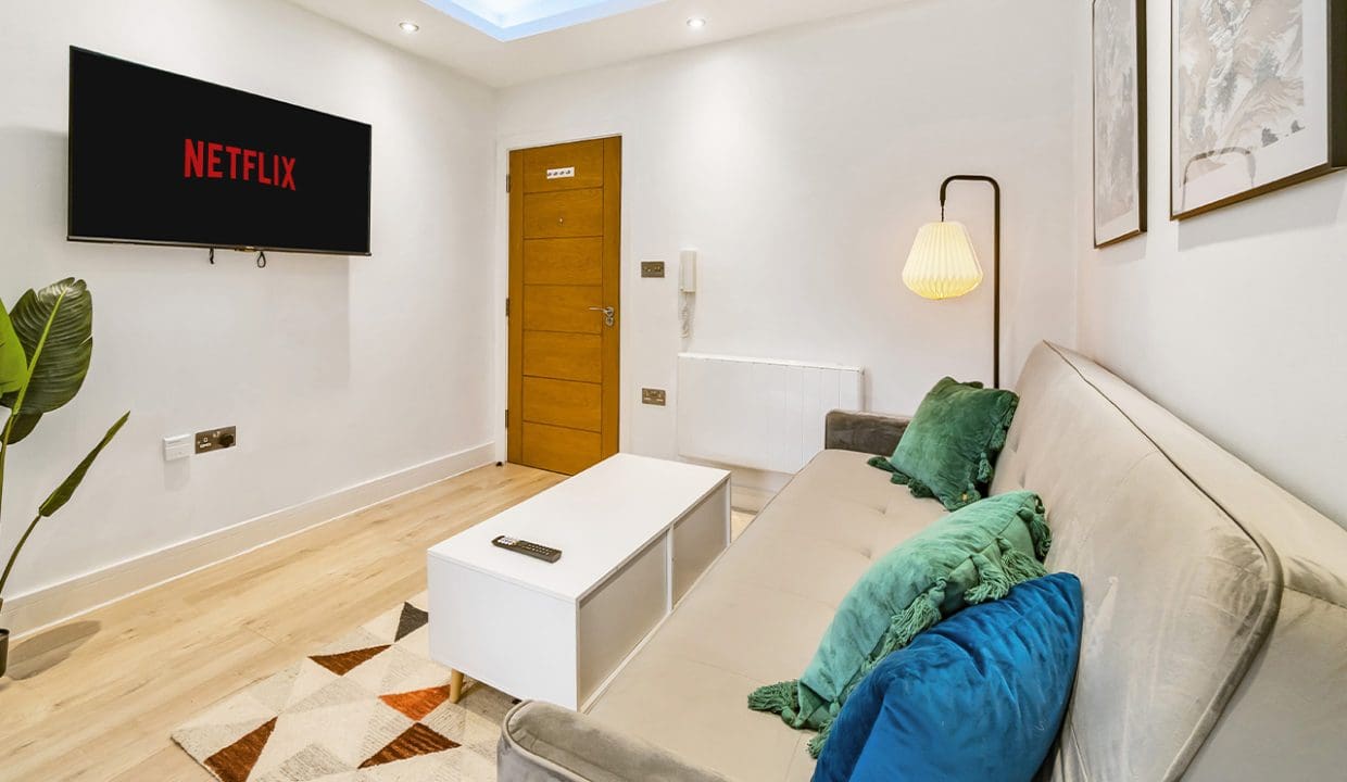 Comfortable Couch and Flat Screen TV