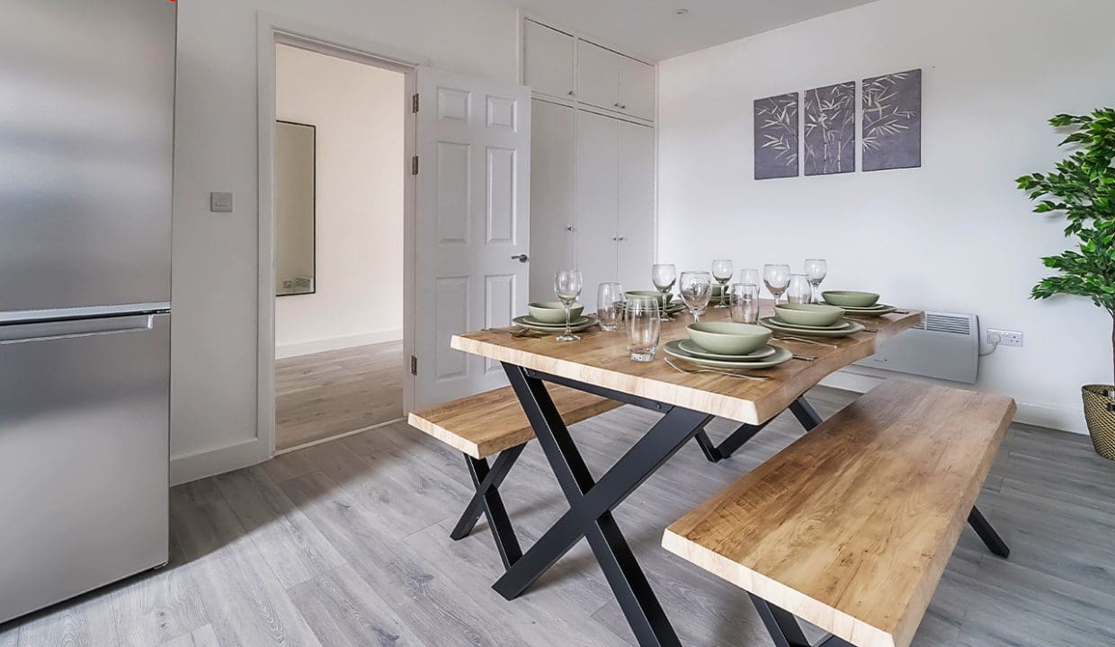 Spacious Dining Area with Refrigerator